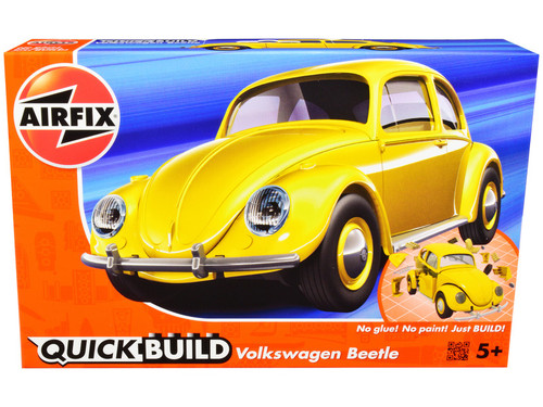 Skill 1 Model Kit Old Volkswagen Beetle Yellow Snap Together Model by Airfix Quickbuild