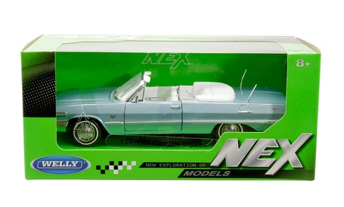 1/24 Welly 1963 Chevrolet Impala Convertible (Blue with White Interior) Diecast Car Model