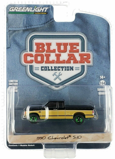 CHASE CAR 1/64 Greenlight 1990 Chevrolet S10 Tahoe Pickup Truck with Tonneau Cover Black and Gold "Blue Collar Collection" Diecast Car Model