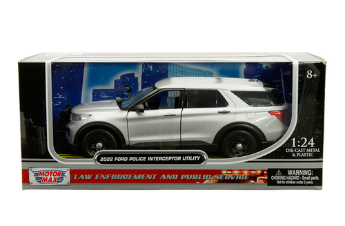 1/24 Motormax 2022 Ford Police Interceptor Utility Unmarked Slick-Top (Silver) Diecast Car Model