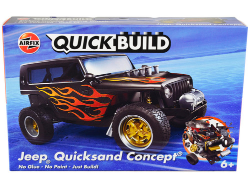 Skill 1 Model Kit Jeep (Quicksand) Concept Black with Flames Snap Together Painted Plastic Model Car Kit by Airfix Quickbuild
