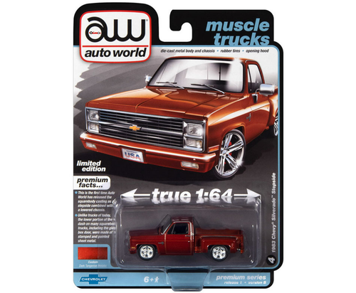 1/64 Auto World 1983 Chevrolet Silverado Stepside (Dark Tangerine Orange Metallic) Diecast Car Model