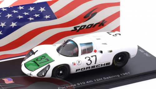 1/43 Spark 1967 Porsche 910 #37 4th 12h Sebring Porsche Auto Hans Herrmann, Jo Siffert Car Model