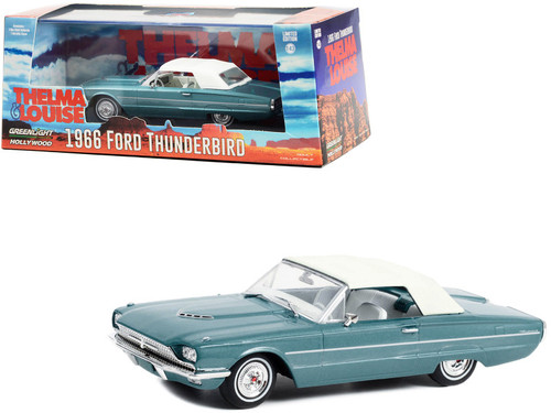 1966 Ford Thunderbird Convertible (Top-Up) Light Blue Metallic with White Interior "Thelma & Louise" (1991) Movie "Hollywood" Series 1/43 Diecast Model Car by Greenlight