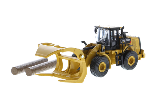 1/64 Diecast Masters Cat 950M Wheel Loader with Log Fork + Bucket Attachment (Comes with 2 Log Poles) Car Model