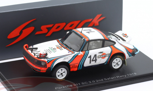 1/43 Spark 1978 Porsche 911 SC 3.0 #14 2nd Safari Rally Martini Racing Vic Preston Jr., John Lyall Car Model