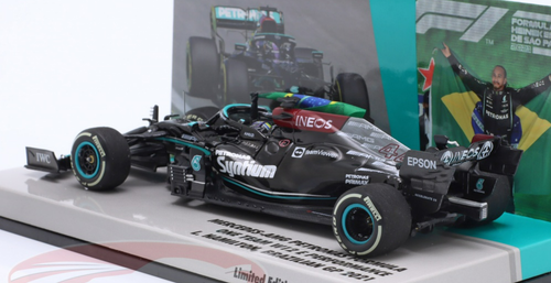 1/43 Minichamps 2021 Formula 1 Lewis Hamilton Mercedes-AMG F1 W12 #44 Winner Brazil GP Car Model