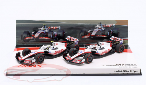 1/43 Minichamps 2022 Formula 1 2-Car Set Mick Schumacher & Kevin Magnussen Bahrain GP Car Models