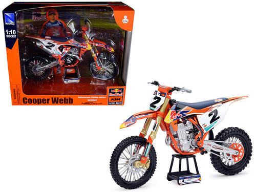 KTM 450 SX-F #2 Cooper Webb with Supercross #1 Plate Stickers "Red Bull KTM Factory Racing" 1/10 Diecast Motorcycle Model by New Ray