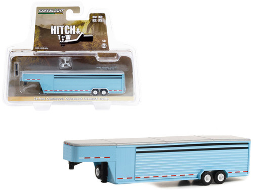 26-Foot Continuous Gooseneck Livestock Trailer Light Blue "Hitch & Tow" Series 1/64 Diecast Model Car by Greenlight