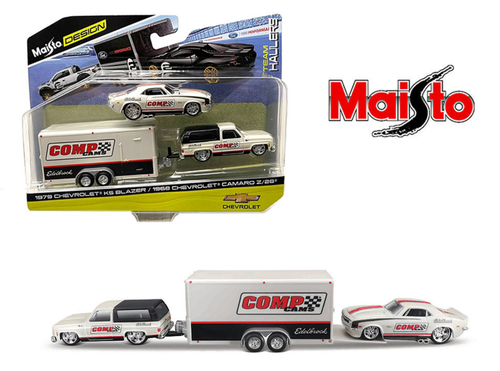 1/64 Maisto 1979 Chevrolet K5 Blazer & 1969 Chevrolet Camaro with Enclosed Trailer Diecast Car Models