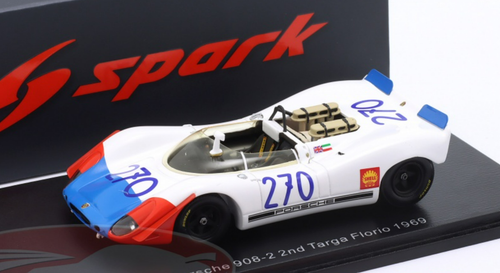 1/43 Spark 1969 Porsche 908/02 #270 2nd Targa Florio Porsche System Vic Elford, Umberto Maglioli Car Model