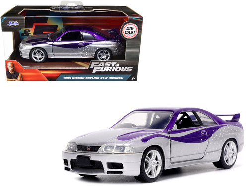 1995 Nissan Skyline GT-R (BCNR33) Purple and Silver Metallic "Fast & Furious" Series 1/32 Diecast Model Car by Jada