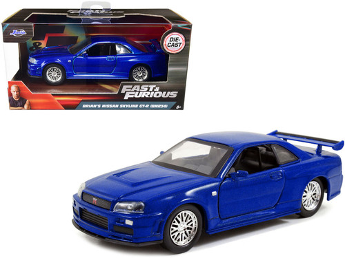 Jada Toys Fast & Furious Brian's 2002 Nissan Skyline R34 Die-cast Car, 1:24  Scale, Silver & Blue