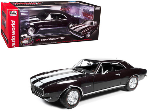 1/18 Auto World 1967 Chevrolet Camaro Z/28 Royal Plum Purple with White Stripes Diecast Car Model