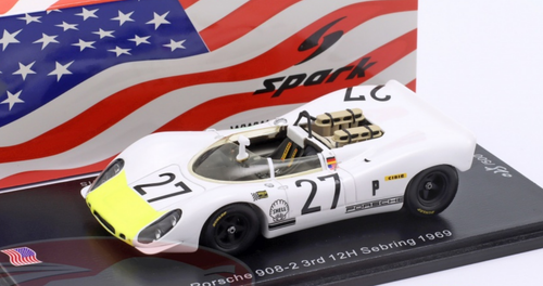 1/43 Spark 1969 Porsche 908/02 #27 3rd 12h Sebring Porsche System Engineering Ltd. Rolf Stommelen, Joe Buzzetta, Kurt Ahrens Car Model