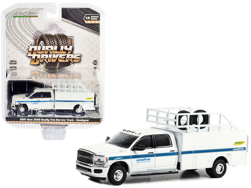 2021 Dodge Ram 3500 Dually Tire Service Truck White "Goodyear" "Dually Drivers" Series 12 1/64 Diecast Model Car by Greenlight