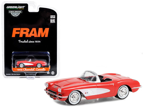 1958 Chevrolet Corvette Convertible Red "FRAM Oil Filters: Trusted Since 1934" "Hobby Exclusive" Series 1/64 Diecast Model Car by Greenlight