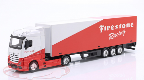 1/43 BBurago Mercedes-Benz Actros Gigaspace with Trailer Firestone Racing Diecast Car Model