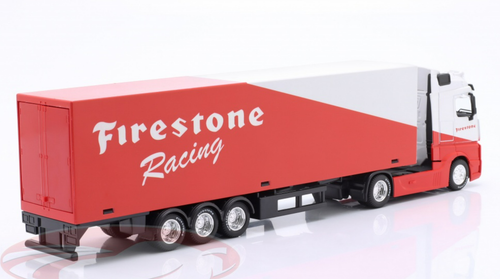 1/43 BBurago Mercedes-Benz Actros Gigaspace with Trailer Firestone Racing Diecast Car Model