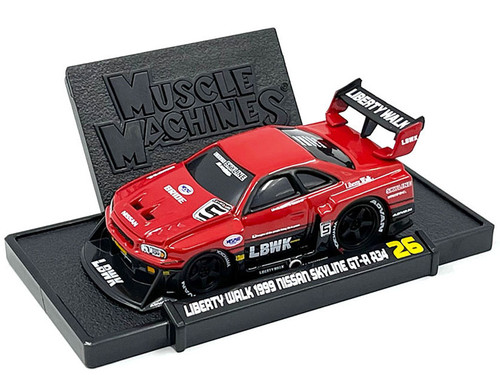 1999 Nissan Skyline GT-R (R34) #5 "Liberty Walk" Red and Black 1/64 Diecast Model Car by Muscle Machines
