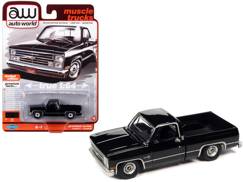 1985 Chevrolet Silverado Fleetside Pickup Truck Black "Muscle Trucks" Limited Edition 1/64 Diecast Model Car by Auto World