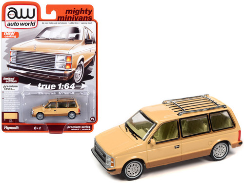 1985 Plymouth Voyager Minivan Cream with Roofrack "Mighty Minivans" Limited Edition 1/64 Diecast Model Car by Auto World