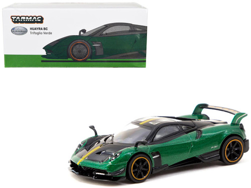 1/64 Tarmac Works Pagani Huayra BC Trifoglio Verde Green Metallic and Black with Yellow Stripes Diecast Car Model