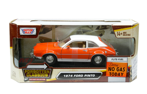 1/24 Motormax 1974 Ford Pinto (Orange with White Top) Diecast Car Model