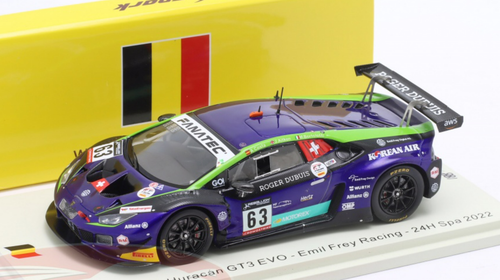 1/43 Spark 2022 Lamborghini Huracan GT3 Evo #63 24h Spa Emil Frey Racing Albert Costa, Mirko Bortolotti, Jack Aitken Car Model