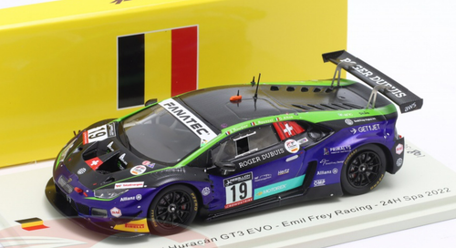 1/43 Spark 2022 Lamborghini Huracan GT3 Evo #19 24h Spa Emil Frey Racing Leo Roussel, Arthur Rougier, Giacomo Altoe Car Model