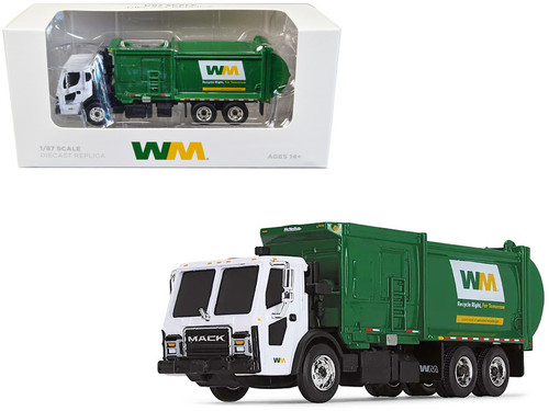 Mack LR Refuse Garbage Truck with McNeilus ZR Side Loader "Waste Management" White and Green 1/87 (HO) Diecast Model by First Gear