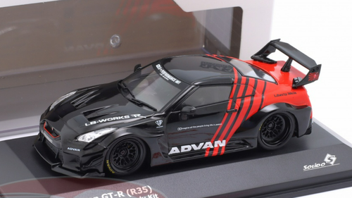 1/43 Solido 2022 Nissan GTR (R35) Liberty Walk Body Kit (Black & Red) Diecast Car Model