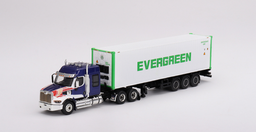 1/64 Mini GT Western Star 49X (Blue) with 40' Reefer Container “EVERGREEN" Diecast Car Model