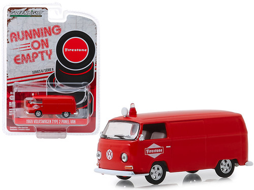 1/64 Greenlight 1969 Volkswagen Type 2 Panel Van Red "Firestone Tire Service" "Running on Empty" Series 8 Diecast Car Model