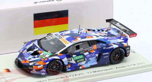 1/43 Spark 2021 Lamborghini Huracan GT3 Evo #63 2nd DTM Assen T3 Motorsport Mirko Bortolotti Car Model