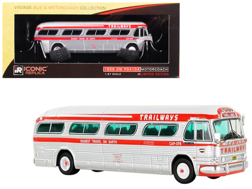 1/87 IR Iconic Replicas 1959 GM PD4104 Motorcoach "Trailways" (Thru Liner) "Easiest Travel on Earth" "Vintage Bus & Motorcoach Collection" Diecast Car Model