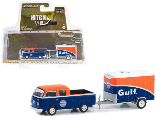 1975 Volkswagen T2 Type 2 Double Cab Pick-Up Truck Blue and Orange
