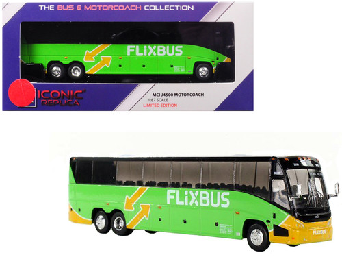 1/87 IR Iconic Replicas MCI J4500 Motorcoach Transit Bus "FlixBus" (Las Vegas) Green Diecast Car Model