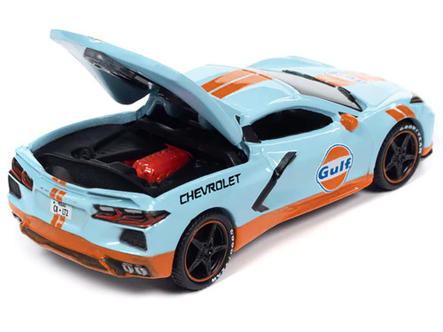 2022 Chevrolet Corvette Light Blue with Orange Stripes "Gulf Oil" "Sports Cars" Limited Edition 1/64 Diecast Model Car by Auto World