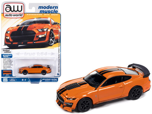 2021 Ford Mustang Shelby GT500 Carbon Fiber Track Pack Twister Orange with Black Stripes "Modern Muscle" Limited Edition 1/64 Diecast Model Car by Auto World