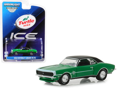 1/64 Greenlight 1968 Chevrolet Camaro RS/SS Green with Black Top "Turtle Wax Ice" "Lasting Diamond Brilliance" Turtle Wax Ad Cars "Hobby Exclusive" Diecast Car Model