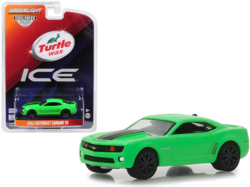1/64 Greenlight 2012 Chevrolet Camaro SS Green with Black Stripe "Turtle Wax Ice" "Smart Shield Technology" Turtle Wax Ad Cars "Hobby Exclusive" Diecast Car Model