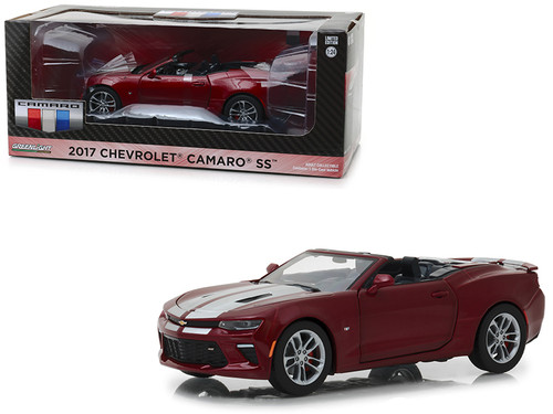 1/24 Greenlight 2017 Chevrolet Camaro SS Convertible Garnet Red Tintcoat with Silver Stripes Diecast Car Model