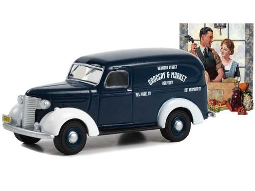 1939 Chevrolet Panel Truck Dark Blue with White Fenders "Grocery & Market Delivery" "Norman Rockwell" Series 5 1/64 Diecast Model Car by Greenlight