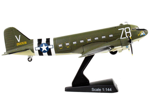 Douglas C-47 Skytrain Transport Aircraft "Tico Belle 82nd Airborne Division D-Day" (1945) United States Army Air Forces 1/144 Diecast Model Airplane by Postage Stamp