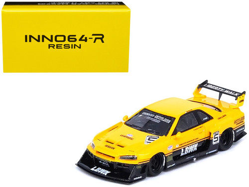 Nissan Skyline "LBWK" (ER34) Super Silhouette #5 RHD (Right Hand Drive) Yellow "Inno64-R Resin" Series 1/64 Diecast Model Car by Inno Models