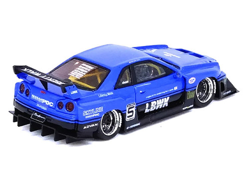 Nissan Skyline "LBWK" (ER34) Super Silhouette #5 RHD (Right Hand Drive) Blue Metallic "Inno64-R Resin" Series 1/64 Diecast Model Car by Inno Models