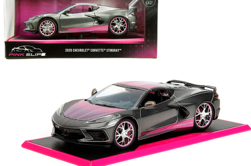 1/24 Jada 2020 Chevrolet Corvette Stingray Grey Metallic Pink Slips Car Model