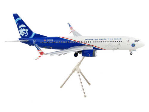 Boeing 737-800 Commercial Aircraft with Flaps Down "Alaska Airlines - Honoring Those Who Serve" White and Blue "Gemini 200" Series 1/200 Diecast Model Airplane by GeminiJets